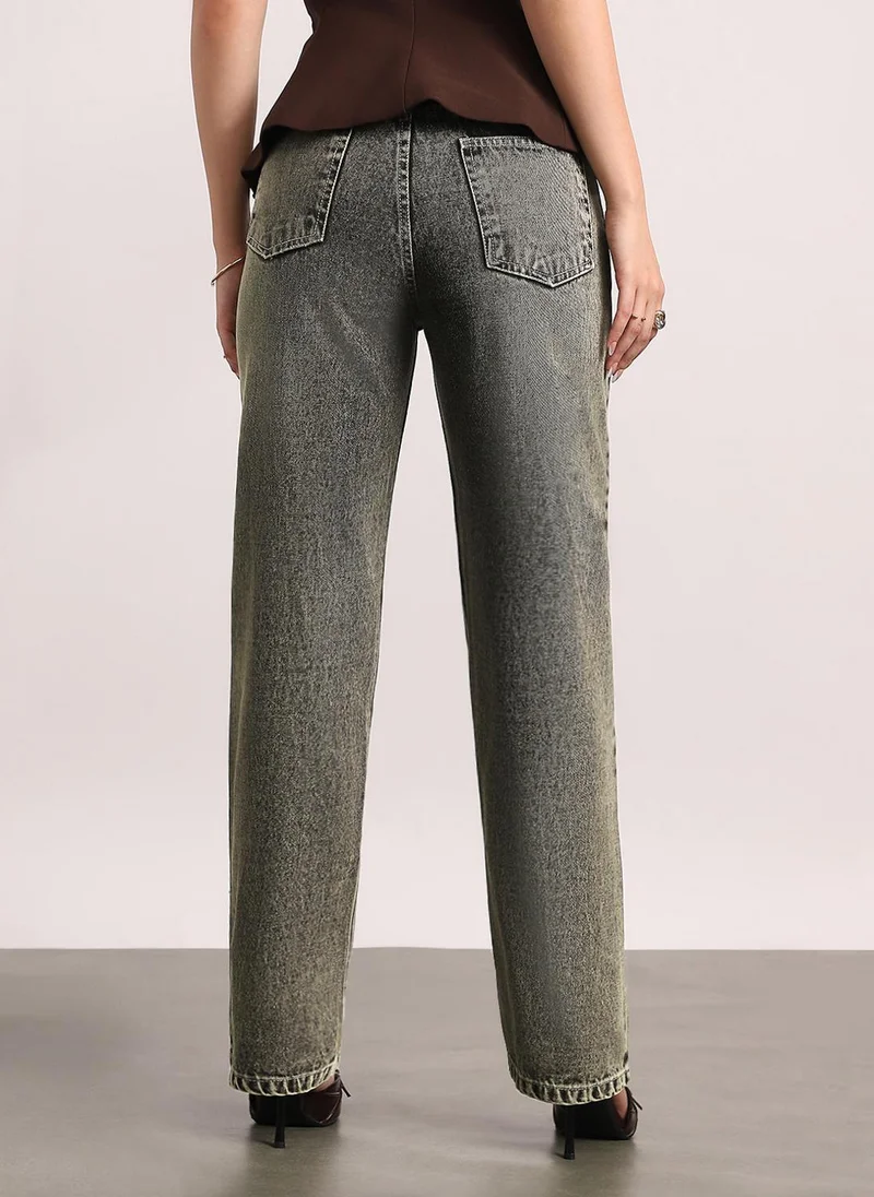 Urbano Fashion  Urbano Fashion Women's Ice Grey High Rise Straight Fit Washed Jeans Non-Stretchable for Women | Best Price UAE